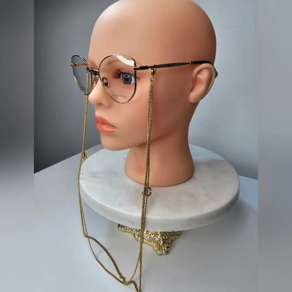 JIMMY‎ CHOO 52 MM gold-toned women's eyeglasses frames with removable chain.